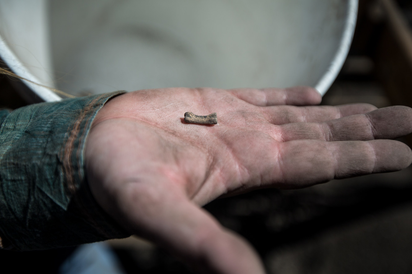 Heather O'Banion shows the bone she found when screening the dirt at Fort Douglas Military Museum in Salt Lake City on Saturday, Sept. 22, 2018. The location originally housed a series of barracks inhabited by soldiers from the early 1860s to before World War I. (Photo: Qiling Wang, KSL)