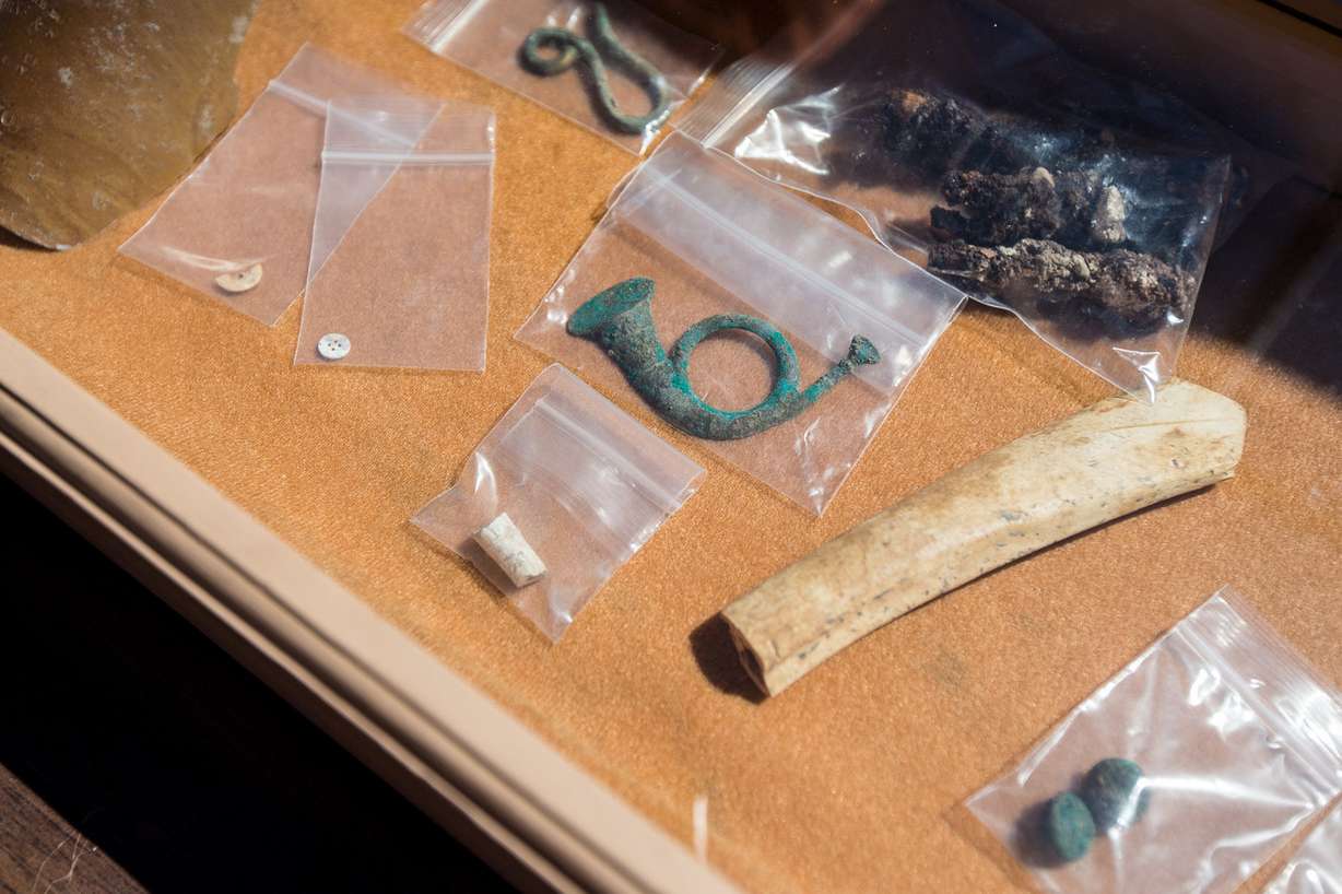 A variety of recovered historic artifacts are displaced at Fort Douglas Military Museum in Salt Lake City on Saturday, Sept. 22, 2018. They were found when workers cut trenches for electrical utilities in 2014. (Photo: Qiling Wang, KSL)