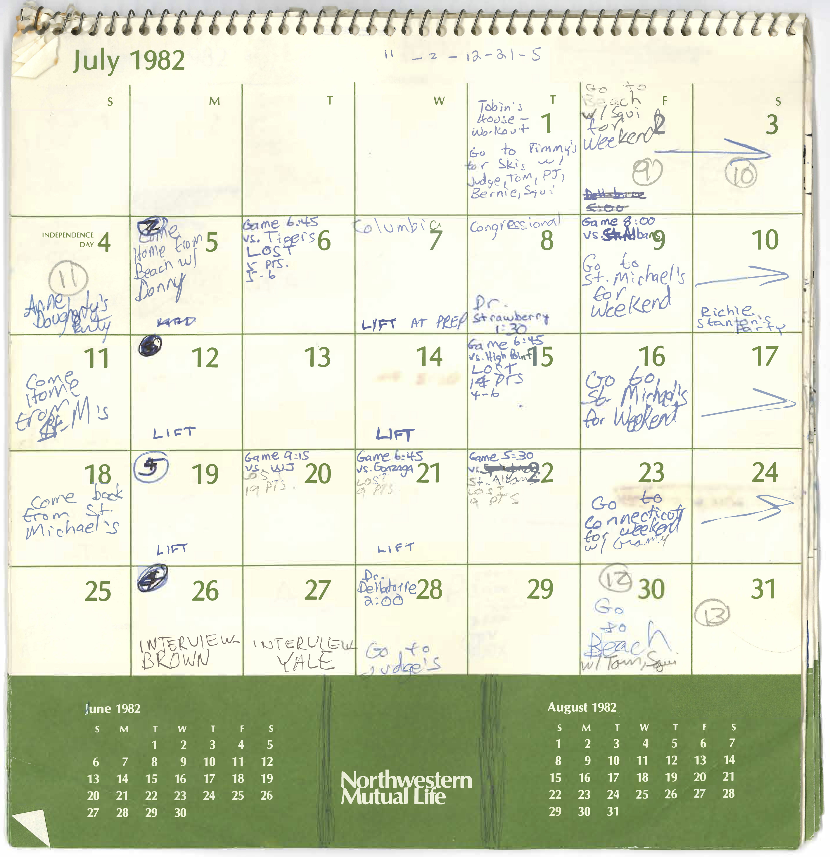 What's in Kavanaugh's '82 calendar: sports, movies, parties