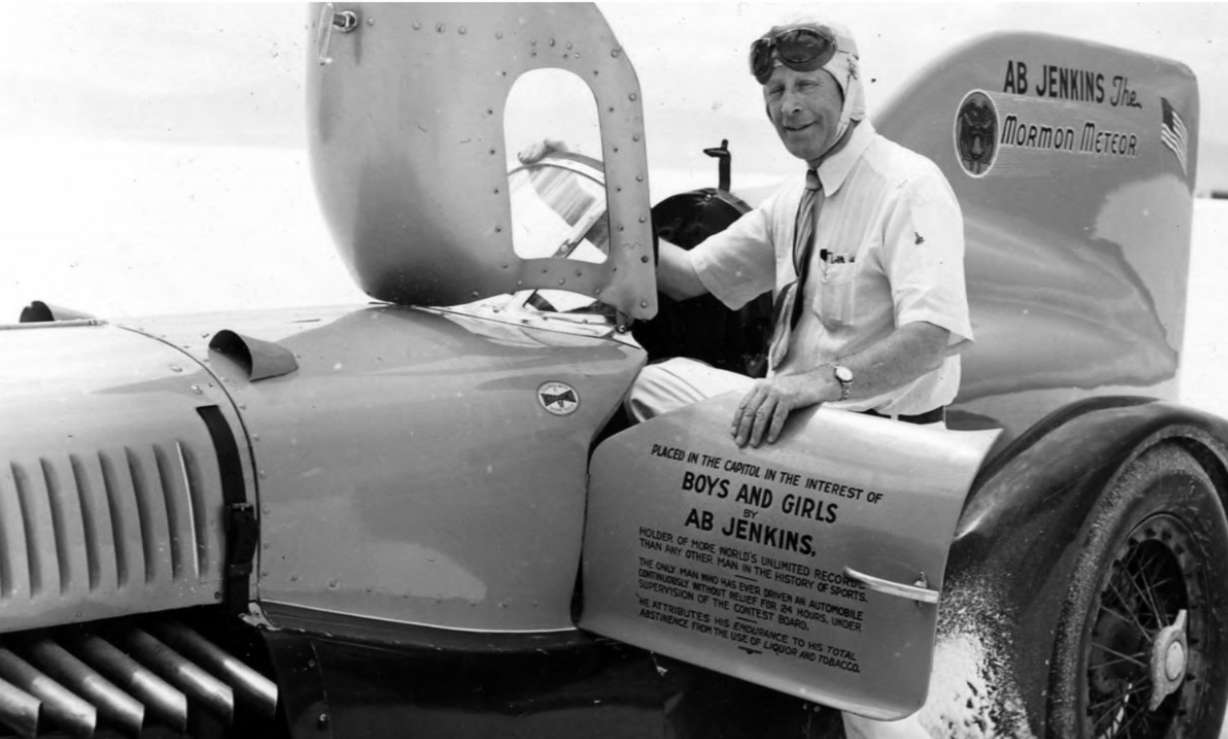 An undated photo of Ab Jenkins on a day he performed test runs at the Salt Flats in his vehicle, the "Mormon Meteor." Jenkins was among the first class of Utahns inducted in the Utah Sports Hall of Fame in 1970. He also served as Salt Lake City mayor from 1940 to 1944. (Photo: Utah State History)
