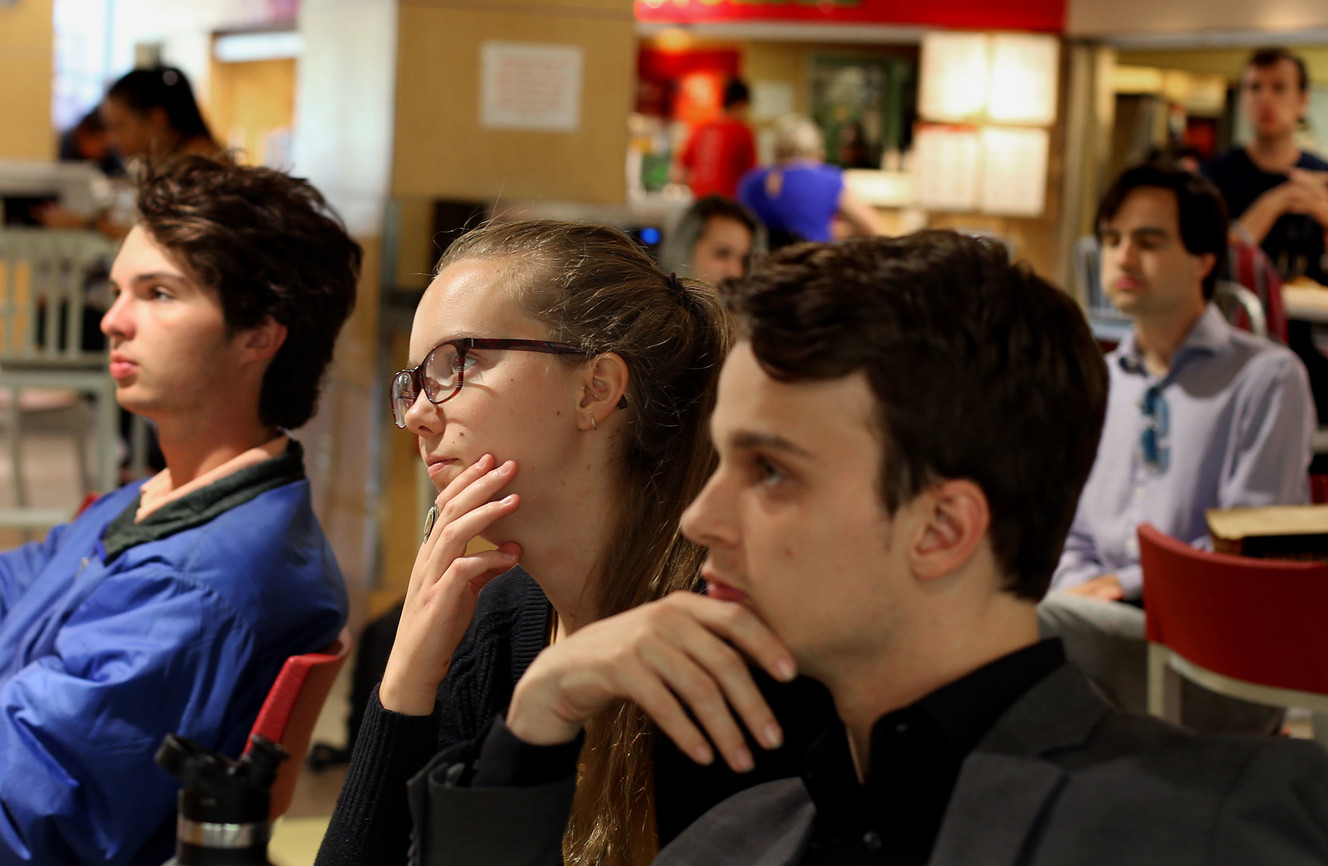 University of Utah students Maxton Cline, right, Sara Matlock and John Stilley watch Christine Blasey Ford testify before the U.S. Senate Judiciary Committee about Supreme Court nominee Brett Kavanaugh in the A. Ray Olpin University Union in Salt Lake City on Thursday, Sept. 27, 2018. (Photo: Laura Seitz, KSL)