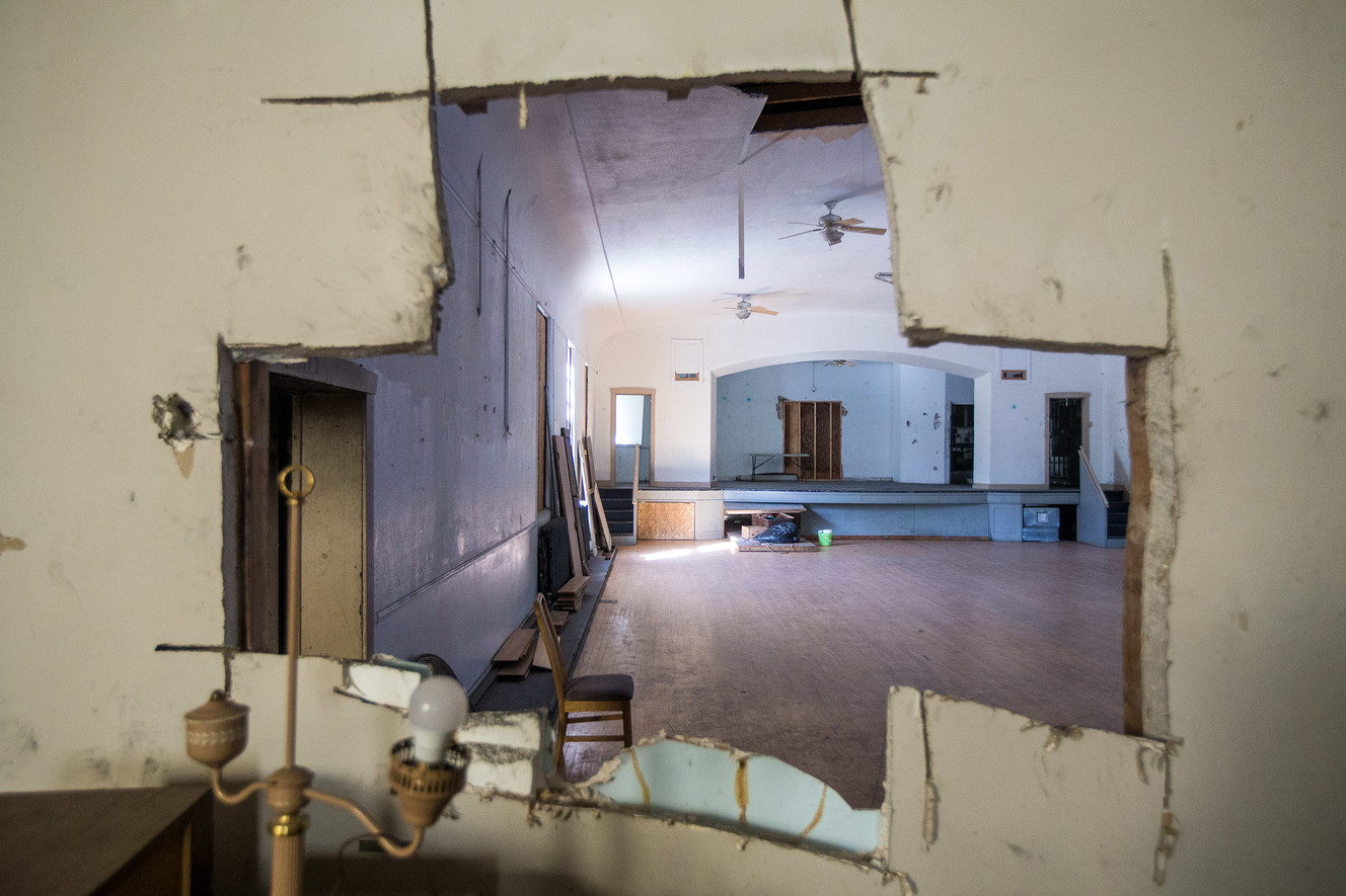 A hole in a wall that needs to be fixed in the New Hope Foundation's building at 1100 W. 440 North in Salt Lake City is pictured on Friday, Sept. 28, 2018. (Photo: Qiling Wang, Deseret News)