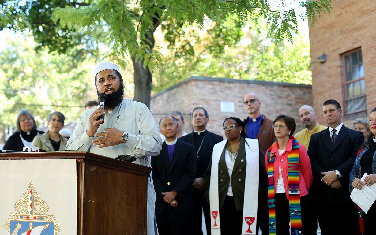 Imam Shuaib Din of the Utah Islamic Center expresses his support for Proposition 3, which would expand Medicaid in Utah, during a press conference at the Catholic Diocese of Salt Lake City on Wednesday, Oct. 3, 2018. (Photo: Laura Seitz, KSL)