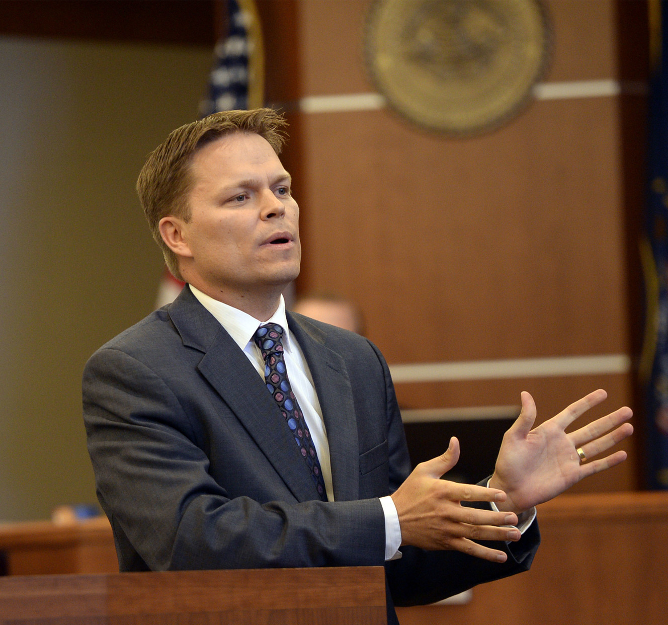 FILE - Salt Lake County prosecutor Nathan Evershed gives closing arguments during the trial of former Canyons School District bus driver John Carrell in West Jordan on Wednesday, July 22, 2015. (Photo: Al Hartmann, Pool)
