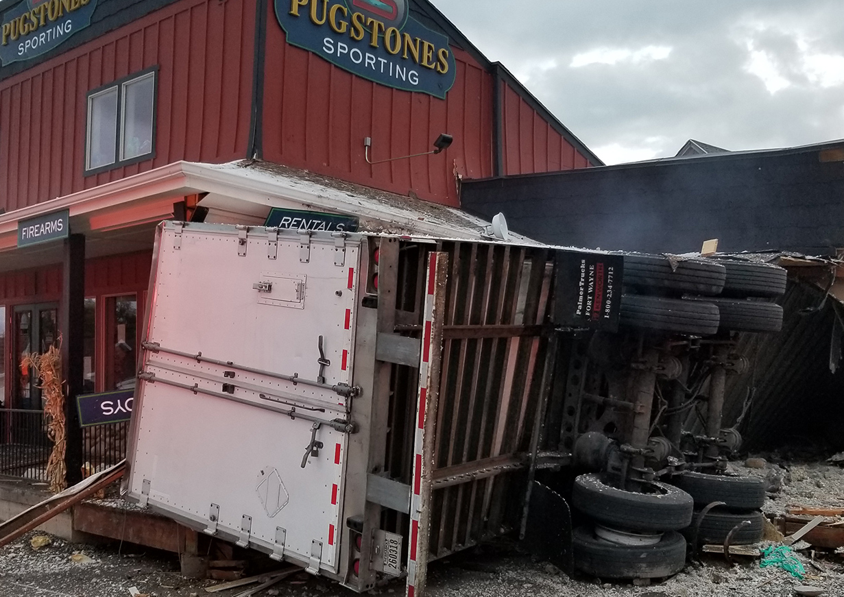 A truck collided with a building near state Route 30 and U.S. Highway 89 on Wednesday, Oct. 10, Utah Highway Patrol officials said. The driver of the truck died at a hospital. (Photo courtesy of Lance Halladay)