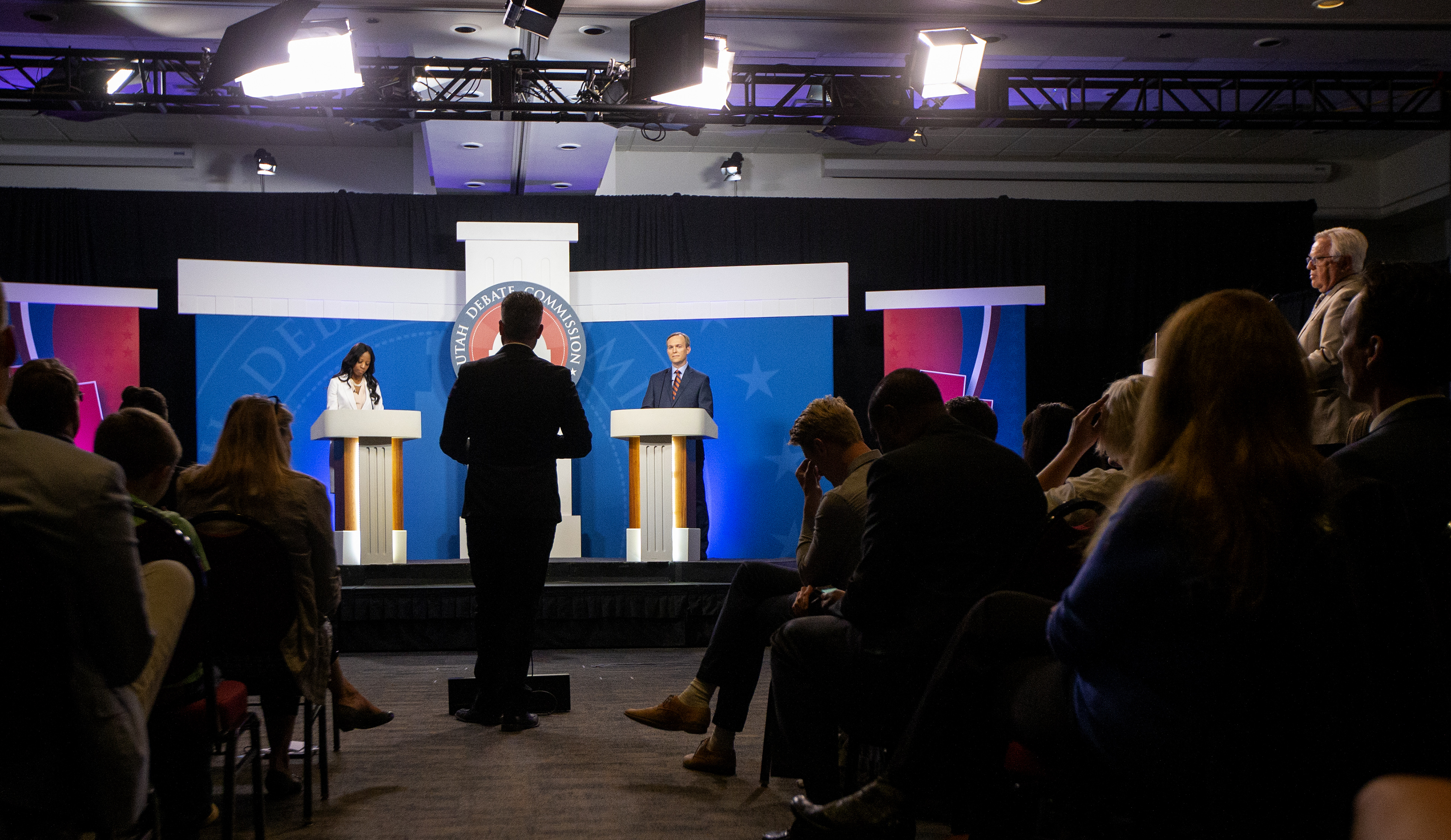 Congresswoman Mia Love and Salt Lake County mayor Ben McAdams take part in a debate at the Gail Miller Conference Center at Salt Lake Community College in Sandy as the two battle for Utah's 4th Congressional District on Monday, Oct. 15, 2018. (Photo: Scott G. Winterton, KSL)