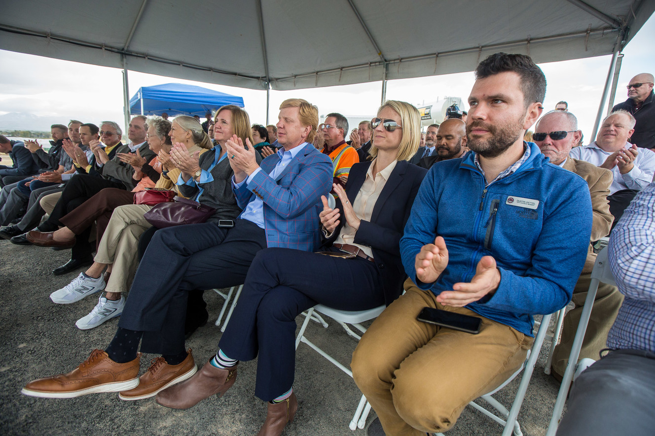 Attendees applaud the announcement of phase 2 of View 72 at Jordan Bluffs, a former Environmental Protection Agency Superfund site, in Midvale on Monday, Oct. 22, 2018. (Photo: Qiling Wang, KSL)
