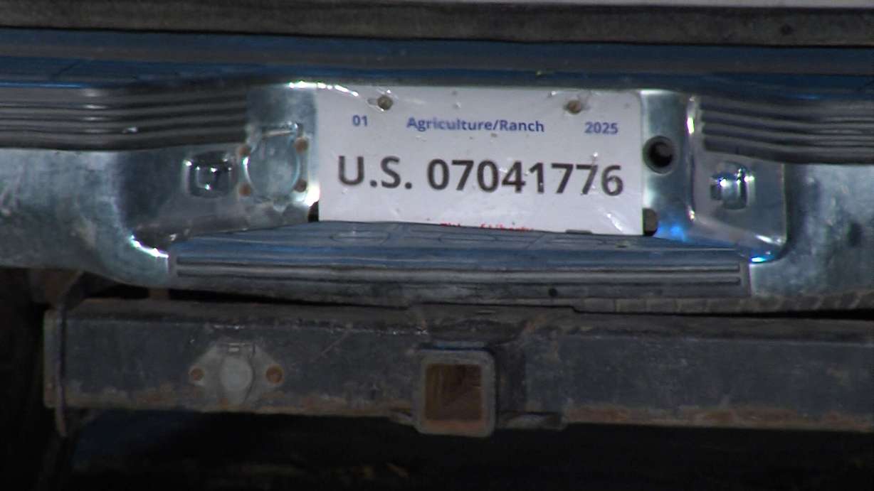 A makeshift license plate Logan place allege David D'Addabbo had on his pickup truck when they pulled him over on Monday, Oct. 29, 2018. (Photo: Brian Champagne, KSL TV)