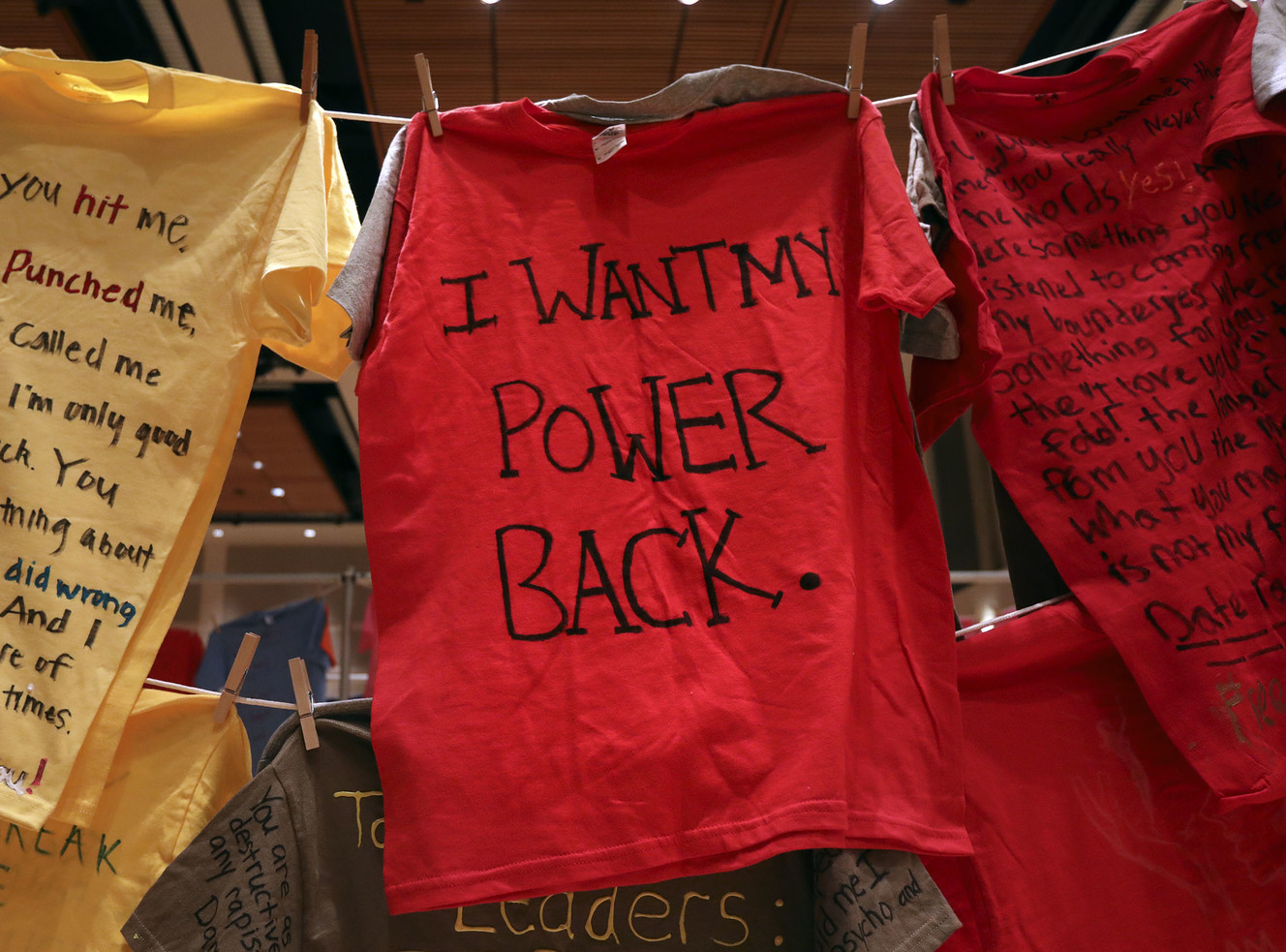 Messages from survivors hang in the Clothesline Project at Utah Valley University in Orem on Wednesday, Oct. 31, 2018. (Photo: Kristin Murphy, KSL)