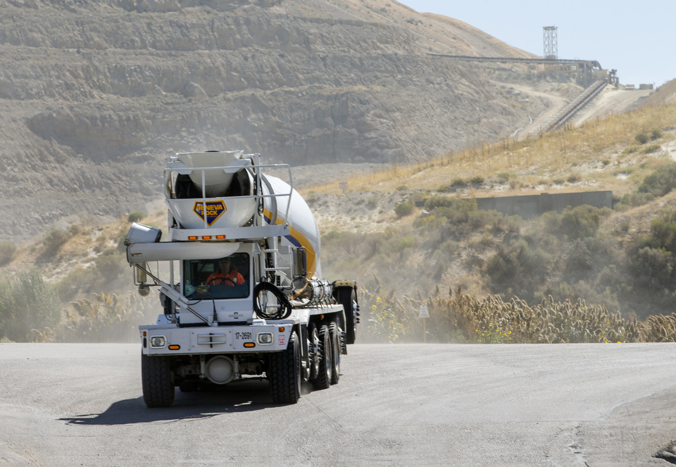 Geneva Rock trucks enter and exit their Point of the Mountain facility Monday, Sept. 10, 2018. (Photo: Scott G Winterton, KSL)