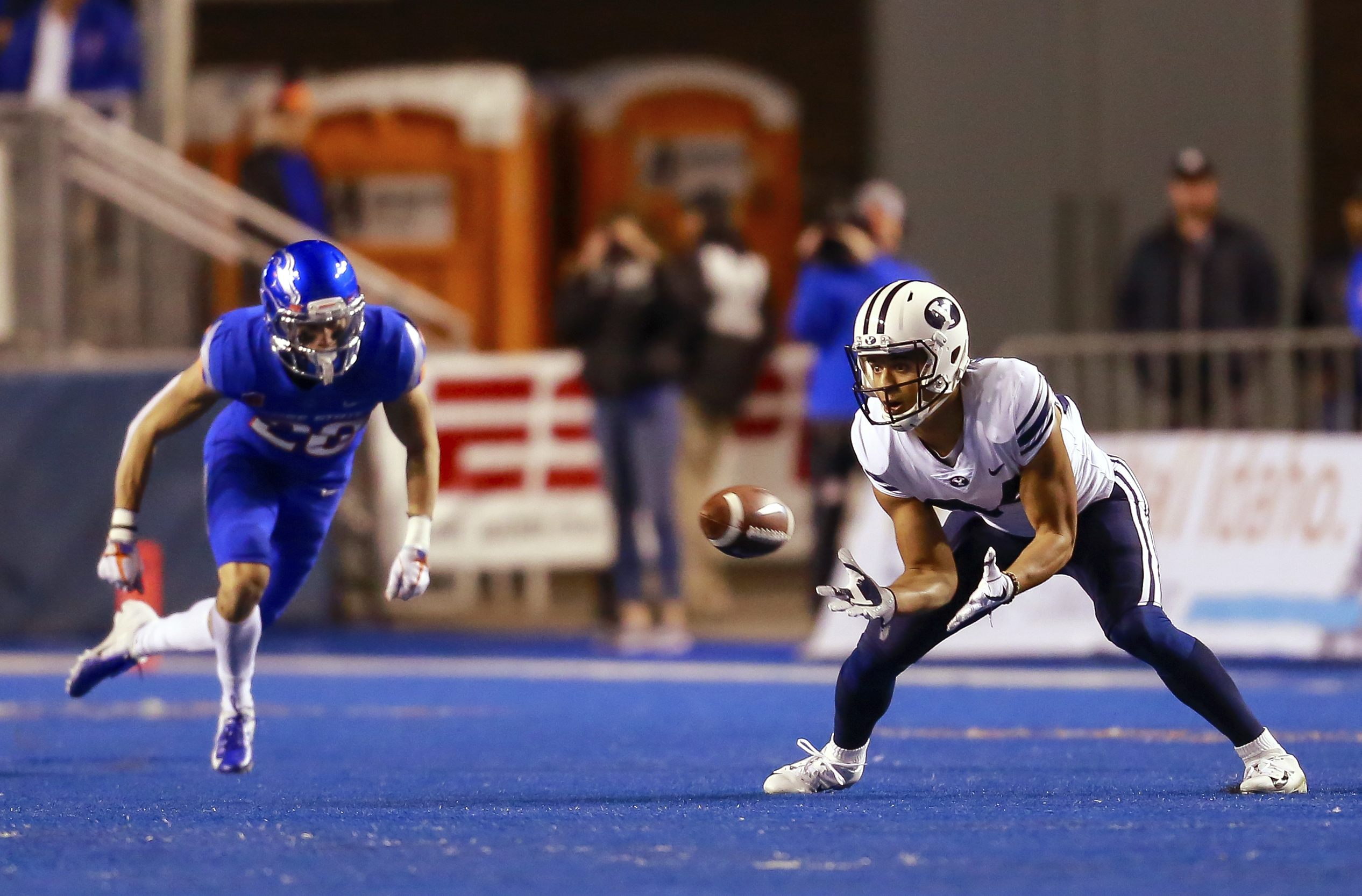 BYU wide receiver Neil Pau'u (84) makes a reception against Boise State during the first half of an NCAA college football game Saturday, Nov. 3, 2018, in Boise, Idaho. (Photo: Steve Conner, AP)