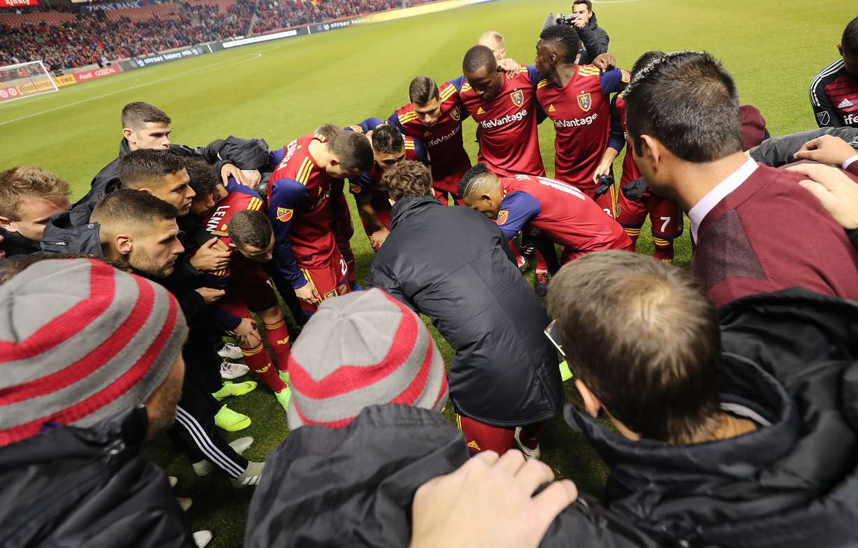 Real Salt Lake huddle prior to the playoffs in Sandy on Sunday, Nov. 4, 2018. (Photo: Jeffrey D. Allred, Deseret News)