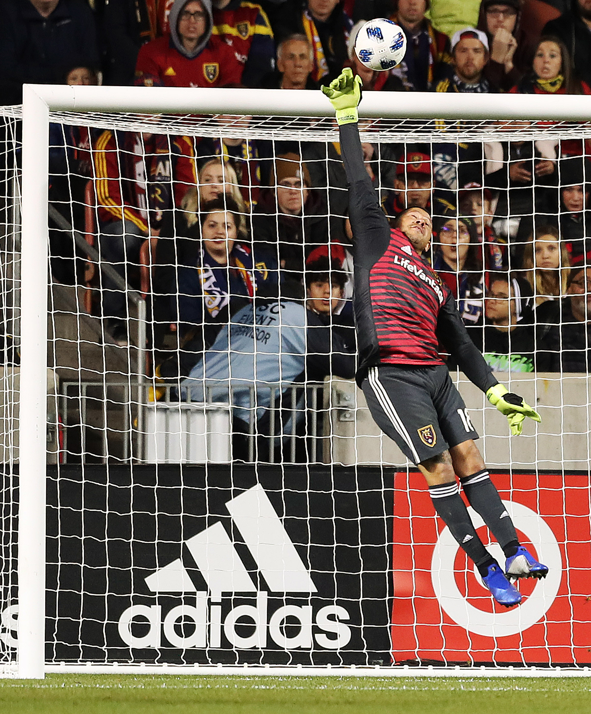 Real Salt Lake goalkeeper Nick Rimando (18) makes a save during playoffs in Sandy on Sunday, Nov. 4, 2018. (Photo: Jeffrey D. Allred, Deseret News)