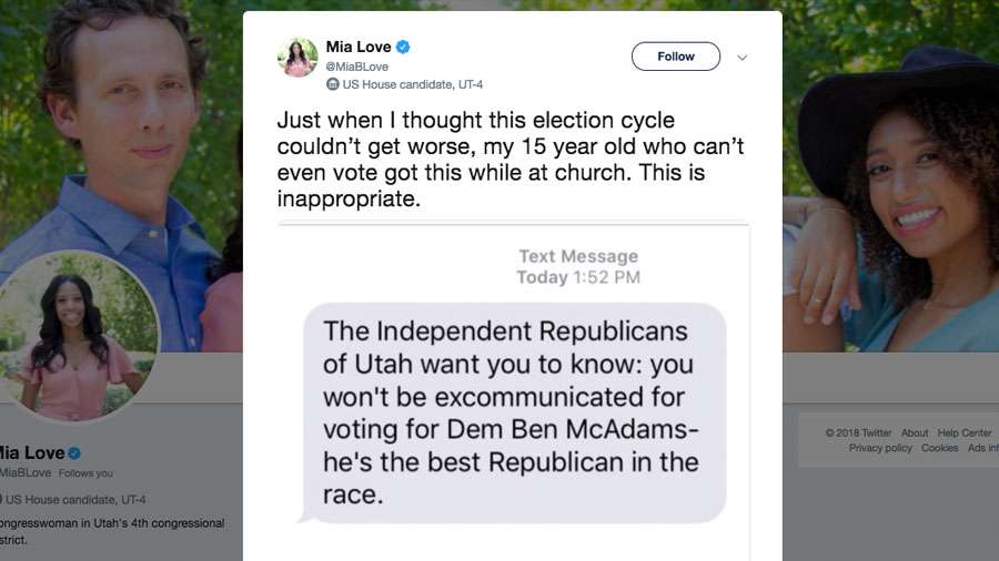 The controversial tweet was retweeted by Rep. Mia Love, who called it "inappropriate."
