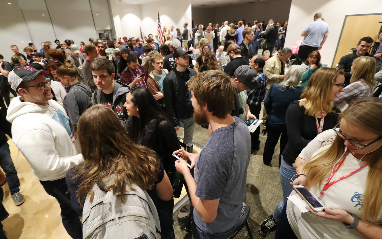 Voters wait in line to vote at the Provo Recreation Center in Provo on Tuesday, Nov. 6, 2018. Some reportedly waited three hours to cast a ballot. (Photo: Jeffrey D. Allred, KSL)