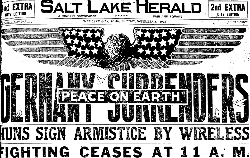 The front page of the Salt Lake Herald-Republican on Nov. 11, 1918. (Photo: Utah Digital Newspapers)