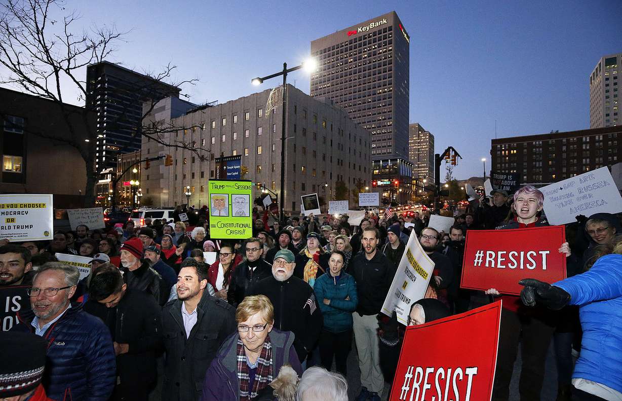 Protesters rally in Salt Lake City on Thursday, Nov. 8, 2018, following the resignation of Attorney General Jeff Sessions. (Photo: Ravell Call, KSL)