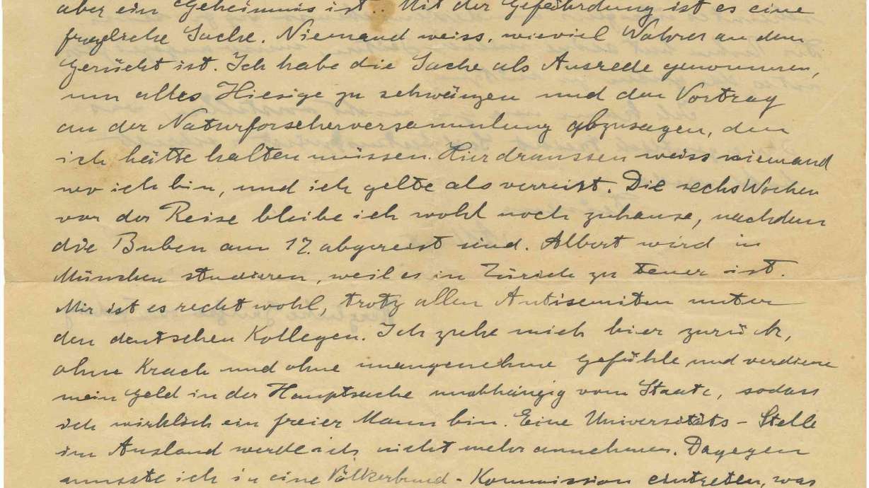 Letter shows a fearful Einstein long before Nazis' rise