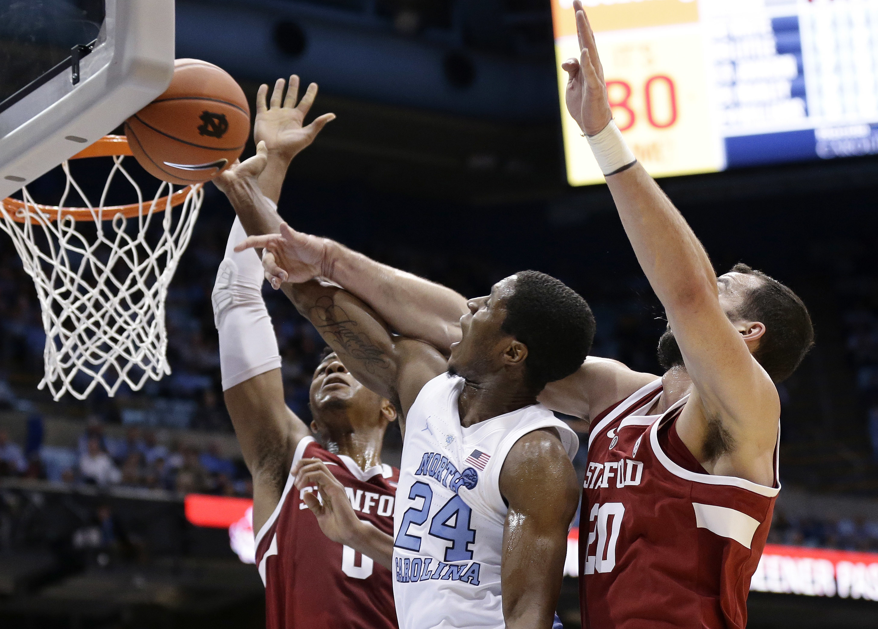 No. 7 North Carolina beats Stanford 90-72 in 1st home game