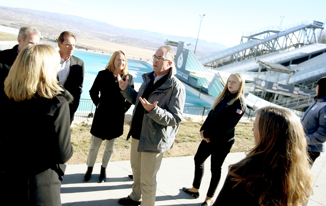 Colin Hilton, CEO of the Utah Olympic Legacy Foundation, speaks with members of the U.S. Olympic Committee during a tour of the Utah Olympic Park in Park City on Wednesday, Nov. 14, 2018. (Photo: Laura Seitz, KSL)