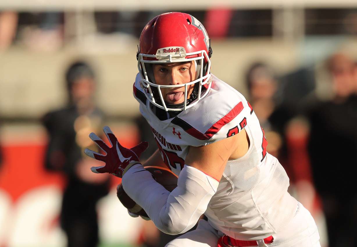 BYU commit and American Fork receiver Chase Roberts as Lone Peak and American Fork play during the 6A championship game in Salt Lake City on Friday, Nov. 16, 2018. (Photo: Jeffrey D. Allred, KSL)