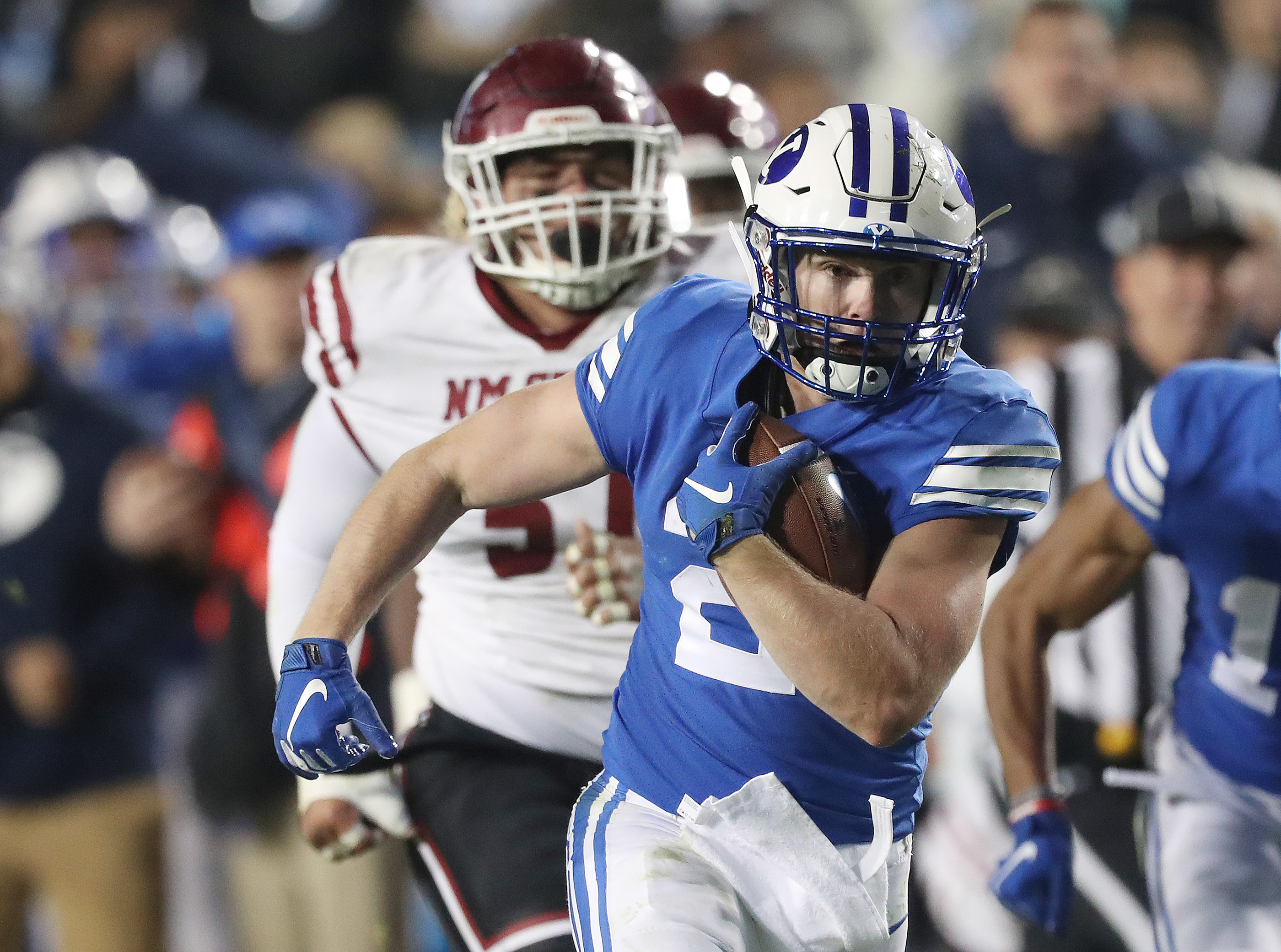 BYU running back Matt Hadley (2) runs for a TD against New Mexico State in Provo on Saturday, Nov. 17, 2018. (Photo: Jeffrey D. Allred, Deseret News)