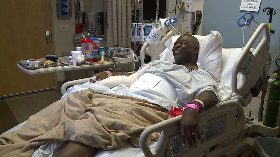 Ed Cameron talks to KSL TV from his bed at University of Utah Hospital about receiving a kidney donation from Utah County Sheriff's Sgt. Spencer Cannon on Wednesday, Nov. 21, 2018. (Photo: KSL TV)