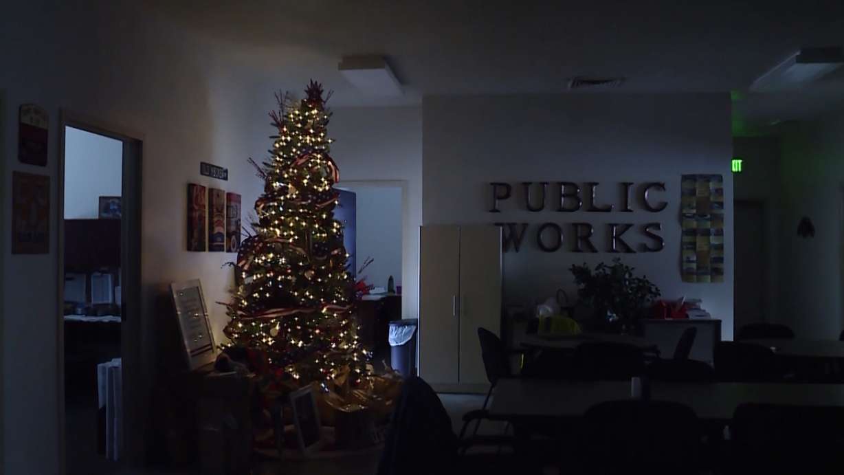 A Christmas tree in honor of North Ogden Mayor Brent Taylor, a major in the National Guard who was killed in Afghanistan, is pictured inside the city's public works building on Saturday, Nov. 24, 2018. (Photo: KSL TV)
