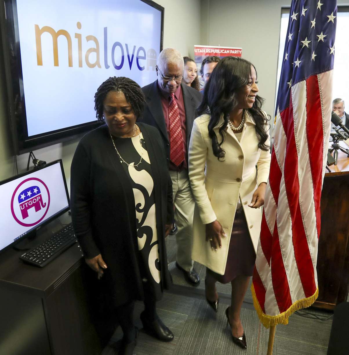 Rep. Mia Love, R-Utah, and her family leave the Utah Republican Party headquarters in Salt Lake City on Monday, Nov. 26, 2018, after talking about election results in the 4th Congressional District. (Photo: Steve Griffin, KSL)