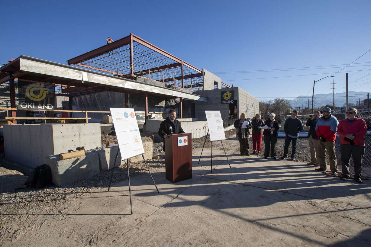Preston Cochrane, executive director of Shelter the Homeless, speaks at the construction site of a new women's resource center in Salt Lake City on Monday, Nov. 26, 2018, during a holiday season push to encourage Utahns to donate to homelessness service providers through www.home4change.org. The Miller Family Foundation will match public and private contributions for services, dollar-for-dollar, of up to $10 million to Shelter the Homeless, Utah. (Photo: Scott G Winterton, KSL)