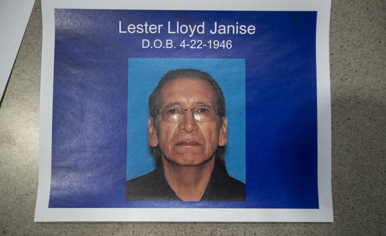 A photo of Lester Lloyd Janise, who was killed in Midvale in 2009, is pictured during a press conference at the Salt Lake County Sheriff’s Office in South Salt Lake on Tuesday, Nov. 27, 2018. (Photo: Scott G Winterton, KSL)