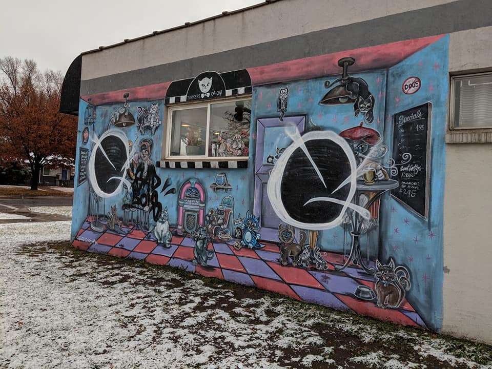 An image of graffiti on the mural of the Tinker's Cat Cafe in Salt Lake City that was spotted on Friday, Nov. 23, 2018. (Photo: Photo Courtesy of Geri Cordova)