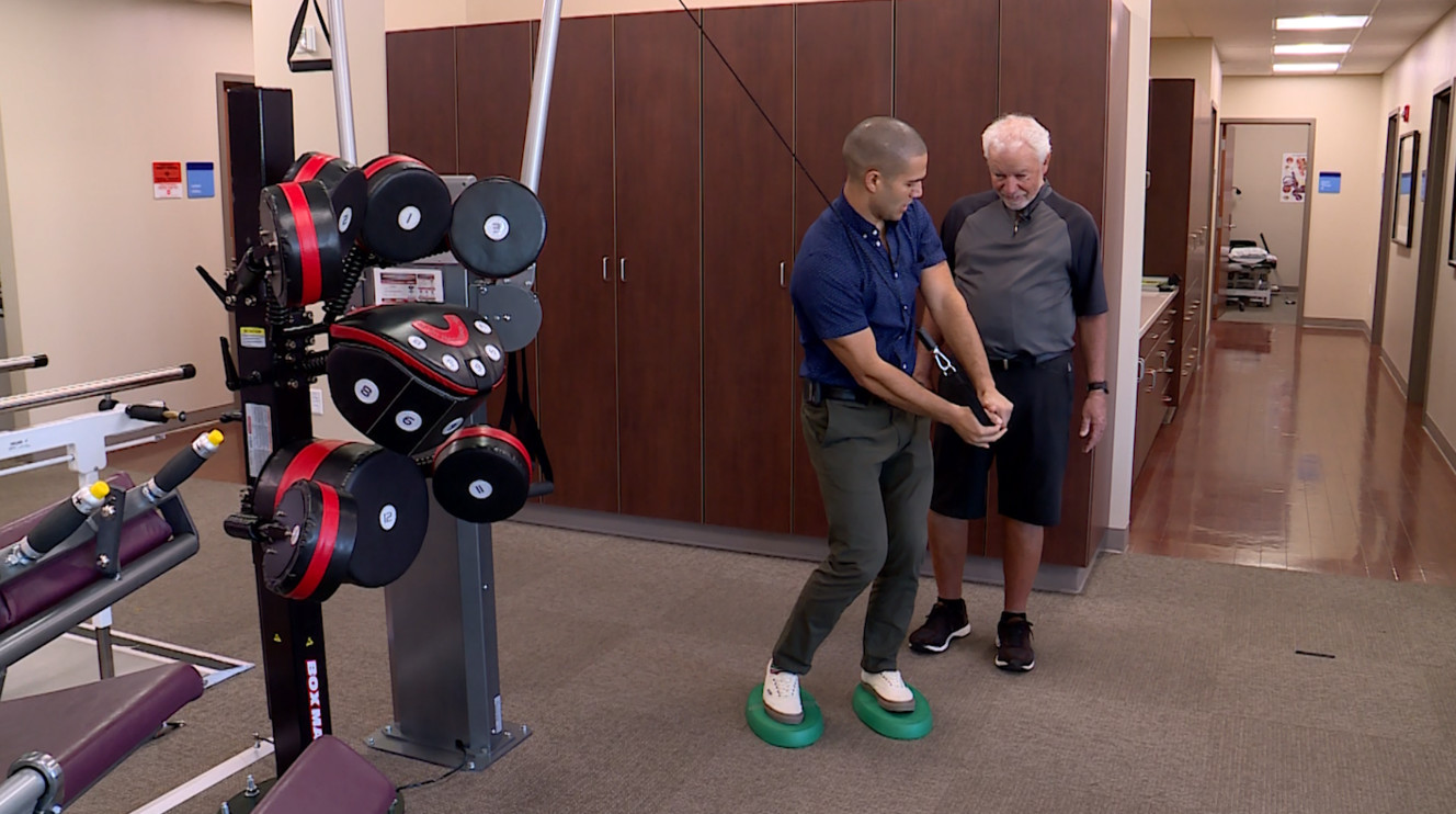 Rick Craiggs practiced his golf swing again as part of his therapy at Dixie Regional Neuro Rehabilitation center. (Photo: KSL TV)