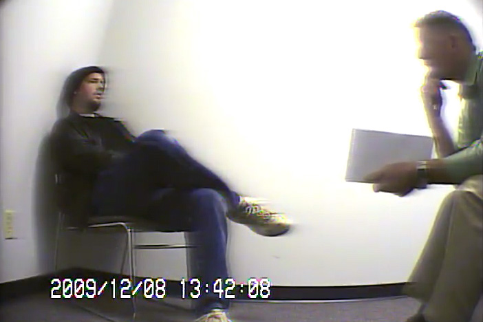 Josh Powell and Det. Ellis Maxwell, here seen in their second official interview, the day after Powell came home with Charlie and Braden but without his wife, Susan.