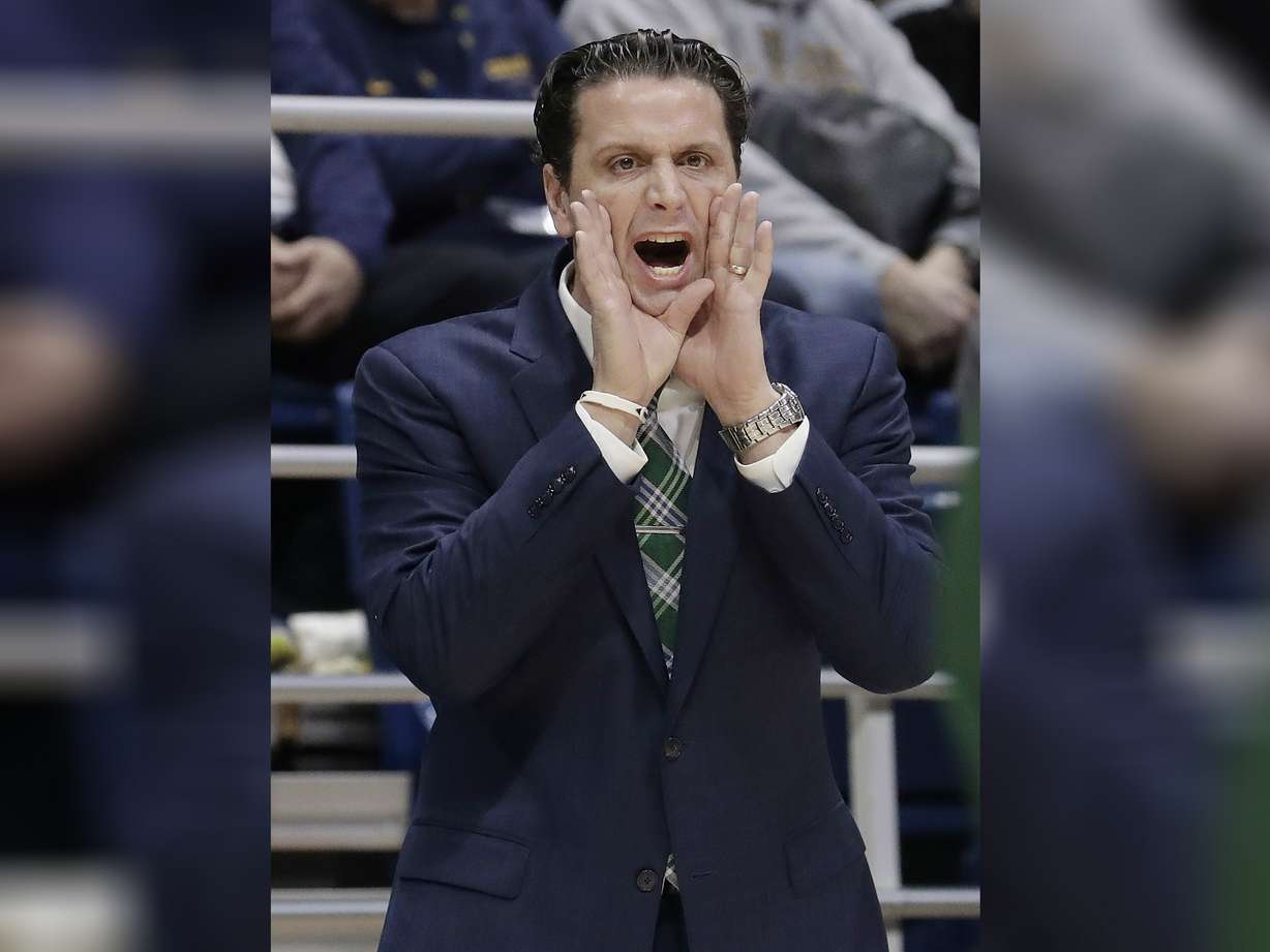 Portland State head coach Barret Peery yells to his players during the first half of the team's NCAA college basketball game against California in Berkeley, Calif., Thursday, Dec. 21, 2017.