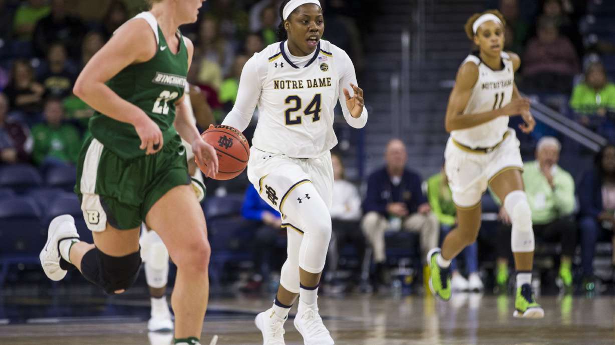 Mabrey leads No. 2 Notre Dame women past Binghamton 103-53