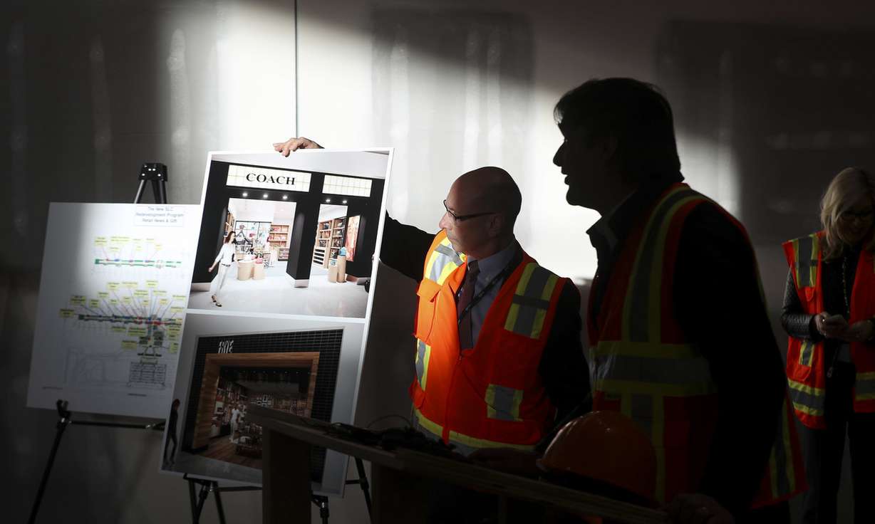 Pamela Brown, business development vice president of Paradies Legardere, talks about her company's new retail space that will be built in the new airport during a press conference in a retail space under construction in Salt Lake City on Tuesday, Dec. 18, 2018. (Photo: Steve Griffin, KSL)
