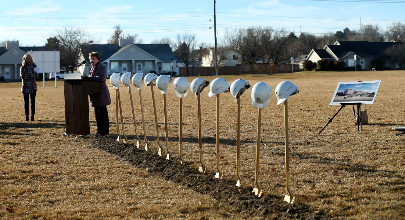 Taylorsville City Mayor Kristie Overson speaks at a groundbreaking ceremony for the new Mid-Valley Performing Arts Center in Taylorsville on Thursday, Dec. 20, 2018. (Photo: Laura Seitz, KSL)