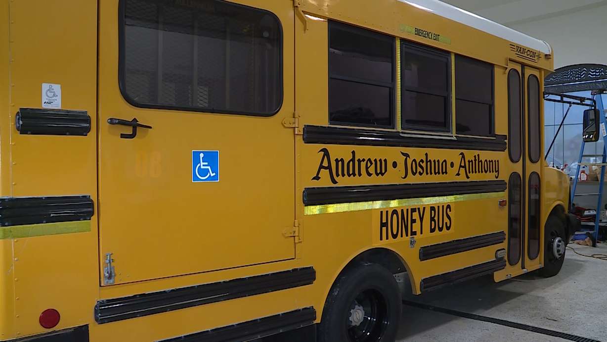 Mark and Sharon Honey have three boys with muscular dystrophy who require motorized wheelchairs to get around. Their friends and neighbors raised more than $30,000 to buy the "Honey Bus" for the family. (Photo: KSL TV)