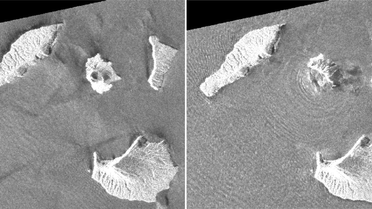 Satellite images show collapse of Indonesian island volcano