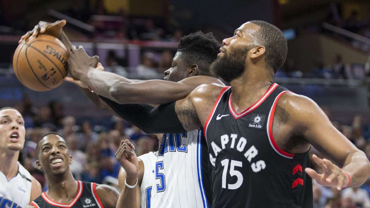 The Utah Jazz are reportedly singing veteran center Greg Monroe, seen here with the Toronto Raptors, to a 10-day contract