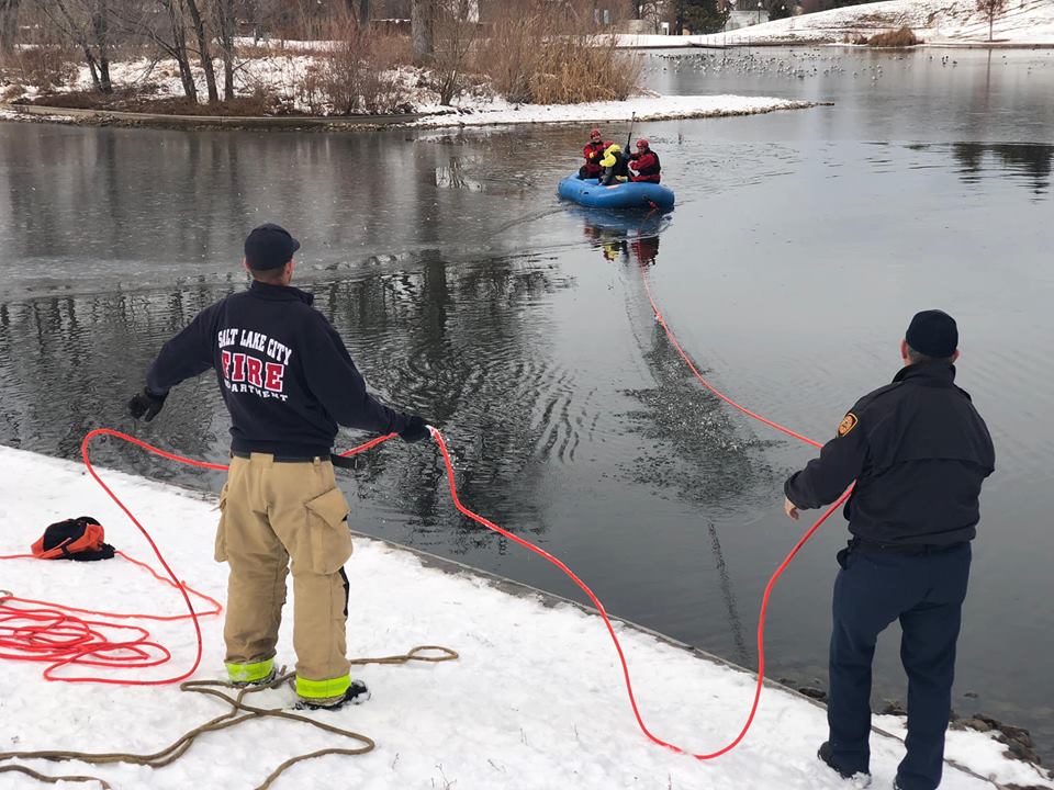 Fire crews rescued a woman who fell in the frozen pond at Liberty Park in Salt Lake City on Sunday, Dec. 30, 2018. (Photo: Salt Lake City Fire Department)