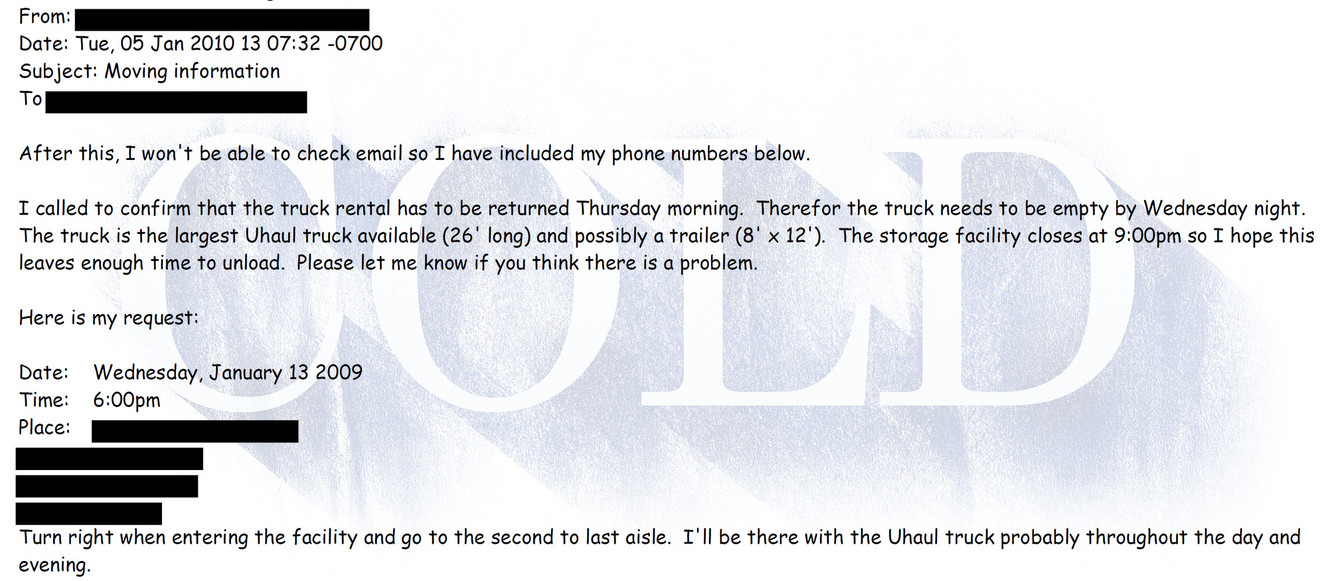 Josh Powell sent this email to the bishop of the Gem Heights Ward of The Church of Jesus Christ of Latter-day Saints on Jan. 5, 2010, asking for help unloading his rented U-Haul. Photo: West Valley Police Department