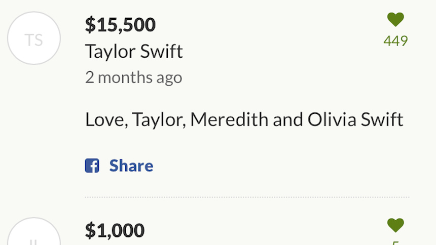 Pop star Taylor Swift (and her cats) donated $15,500 to the Bartell family. Photo: GoFundMe via EastIdahoNews