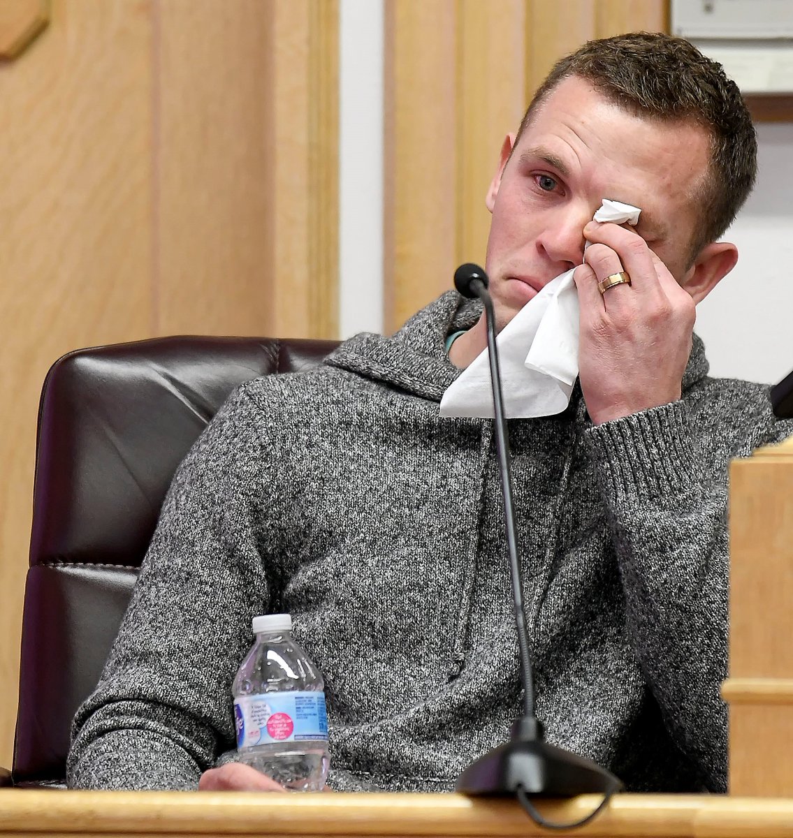 Robert Crosland's son, Mario Crosland, testifies Friday during his father's animal cruelty trial. Robert Crosland was found not guilty after being accused of feeding a puppy to a turtle in March 2018. (Pool photo)