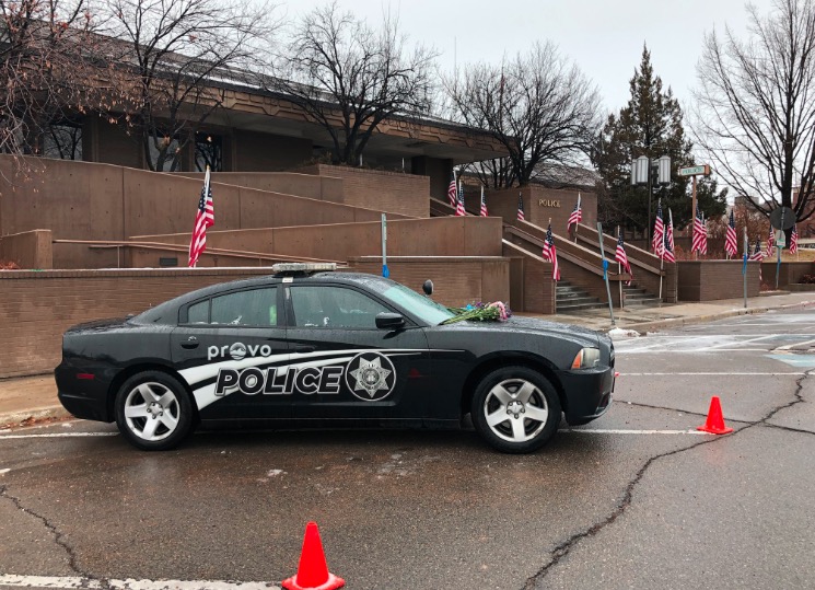 The police vehicle belonging to fallen Provo police officer Joseph Shinners sits outside the department on Sunday, Jan. 6, 2019. (Photo: Sean Moody, KSL TV)