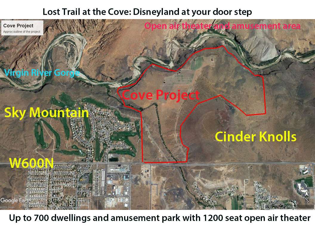 Map of the “Cove Project,” a proposed $3 billion development that would bring a 1,200-seat amphitheater and amusement area to Hurricane, Utah. (Image courtesy of Hurricane City, via St. George News)