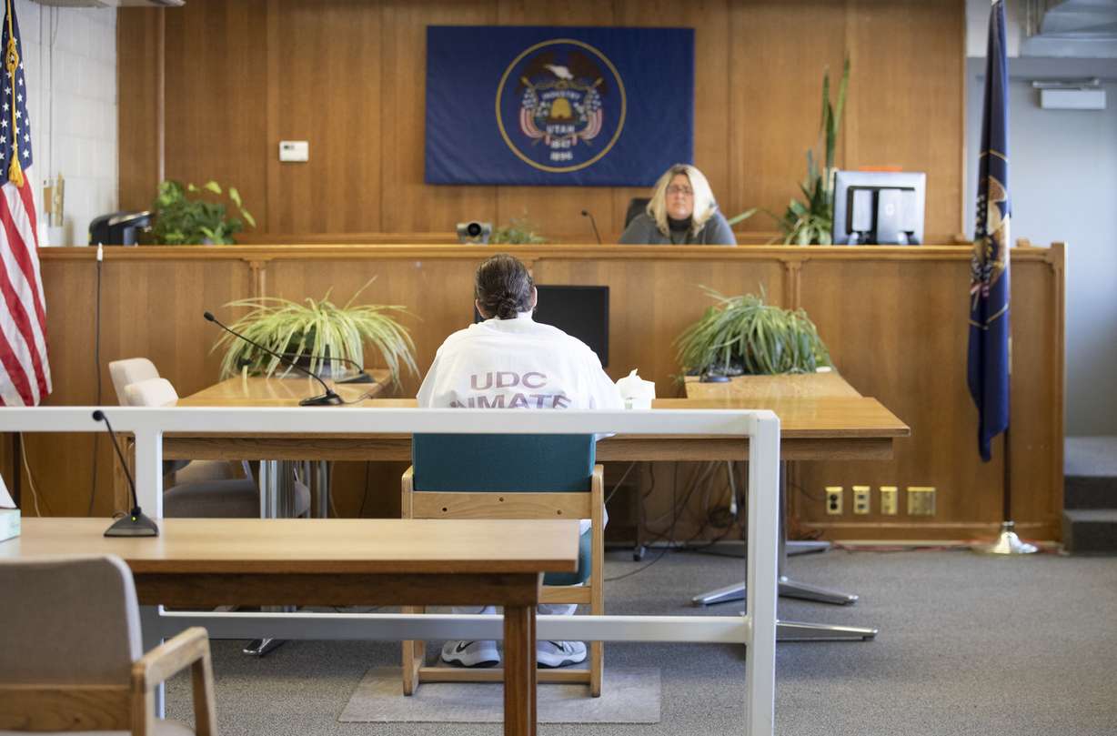 Robert Allen Kartchner sits in front of Utah Pardons and Parole board member Denise M. Porter at a parole hearing at the Utah State Prison in Draper on Tuesday, Jan. 8, 2019. (Photo: Scott G Winterton, KSL)