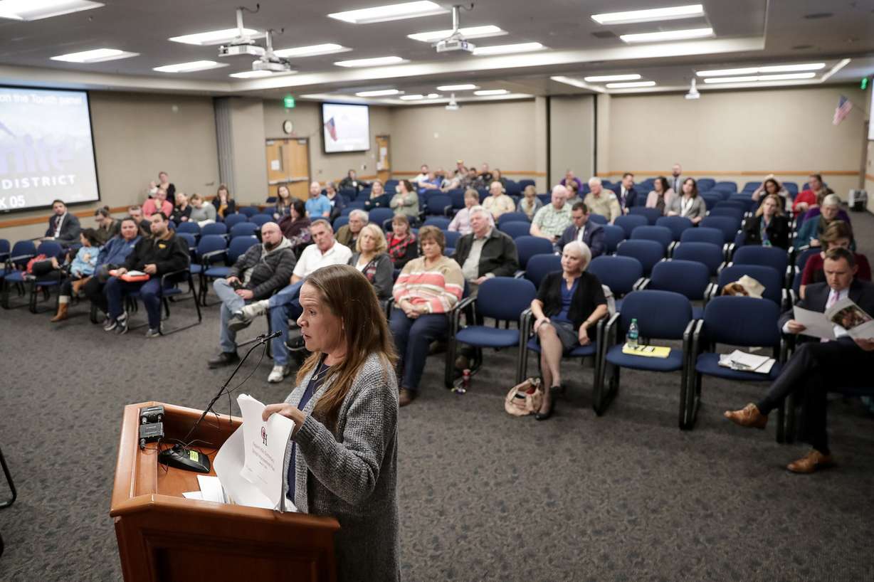 Kearns Mayor Kelly Bush addresses the Granite Board of Education during a board meeting at the Granite School District offices in South Salt Lake on Tuesday, Jan. 8, 2019. Photo: Spenser Heaps, KSL