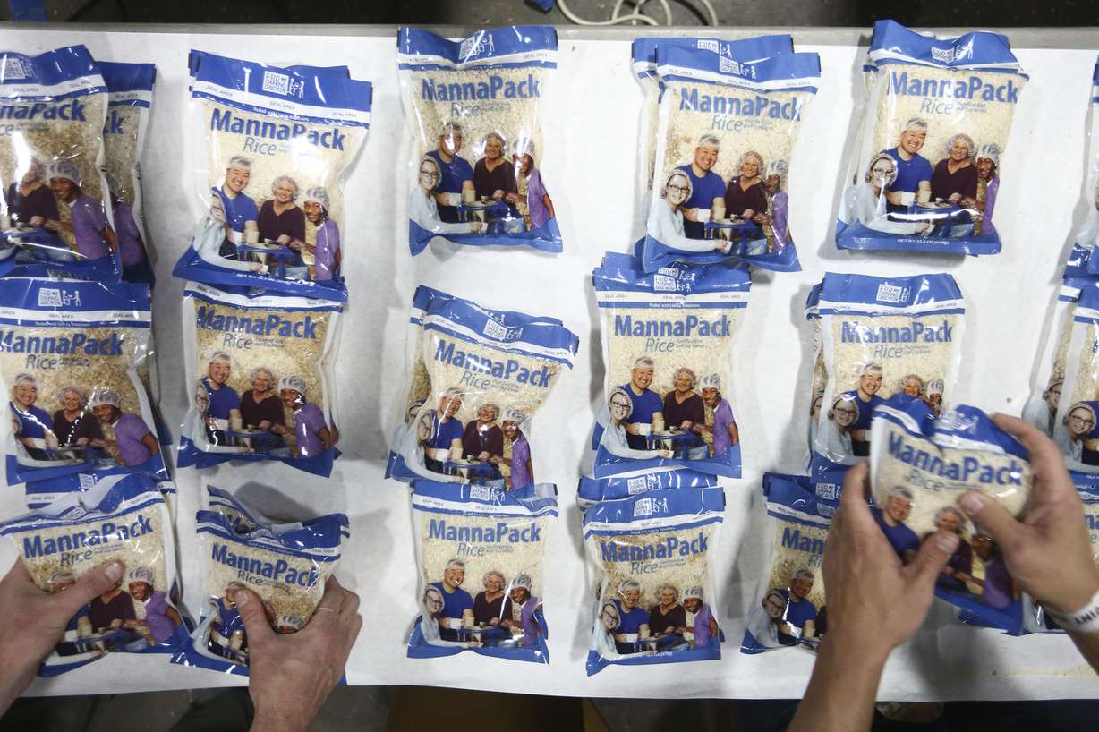 Volunteers with Vivint Smart Home pack more than 272,000 meals during the Feed My Starving Children event at the Salt Palace Convention Center in Salt Lake City on Wednesday, Jan. 9, 2019. The meals will be sent to orphans in Third World countries. (Photo: Silas Walker, KSL)